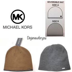 Michael Kors Tan and Gray Reversible Beanie